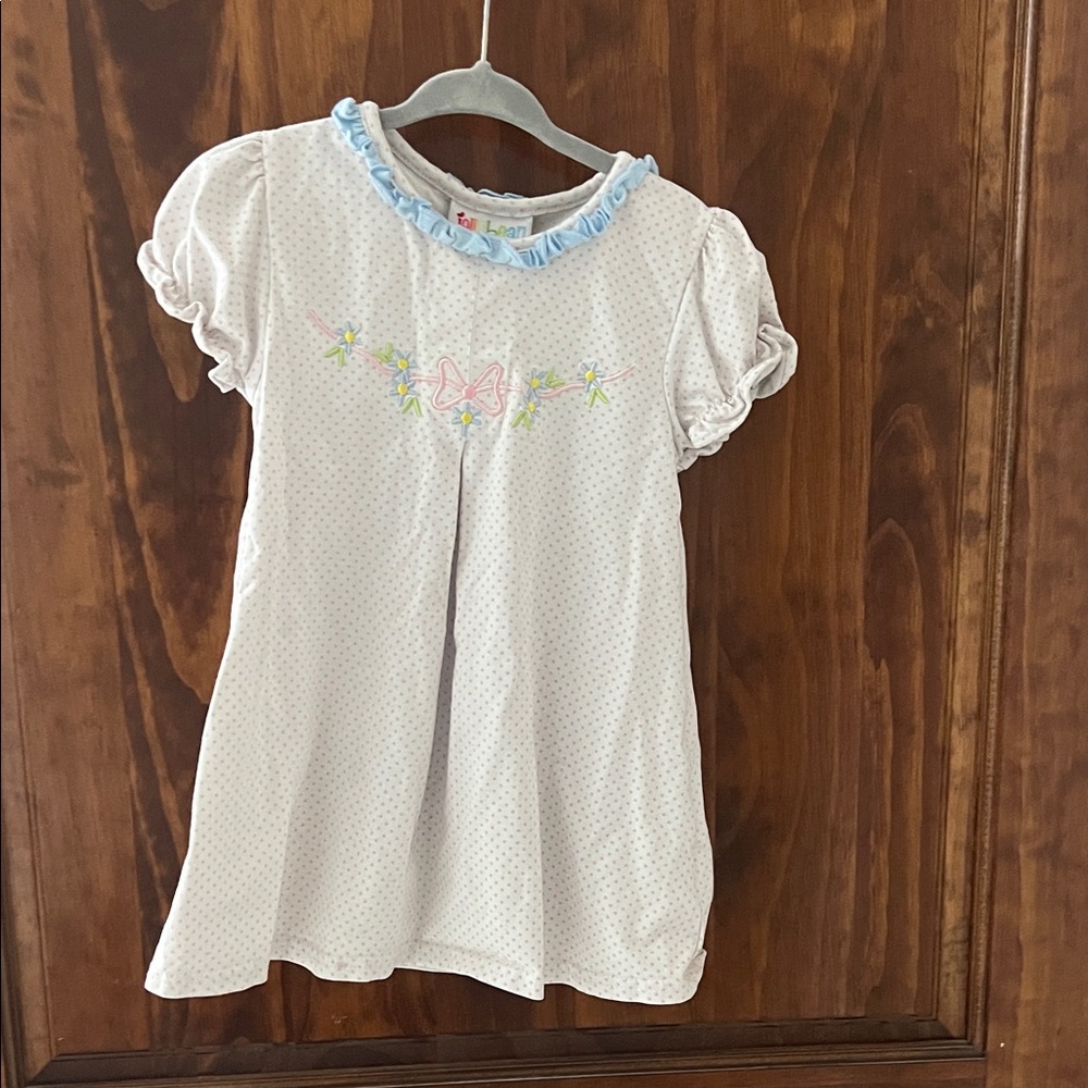Jelly Beans White Dress with Pastel Polka Dots and Light Blue Ruffle